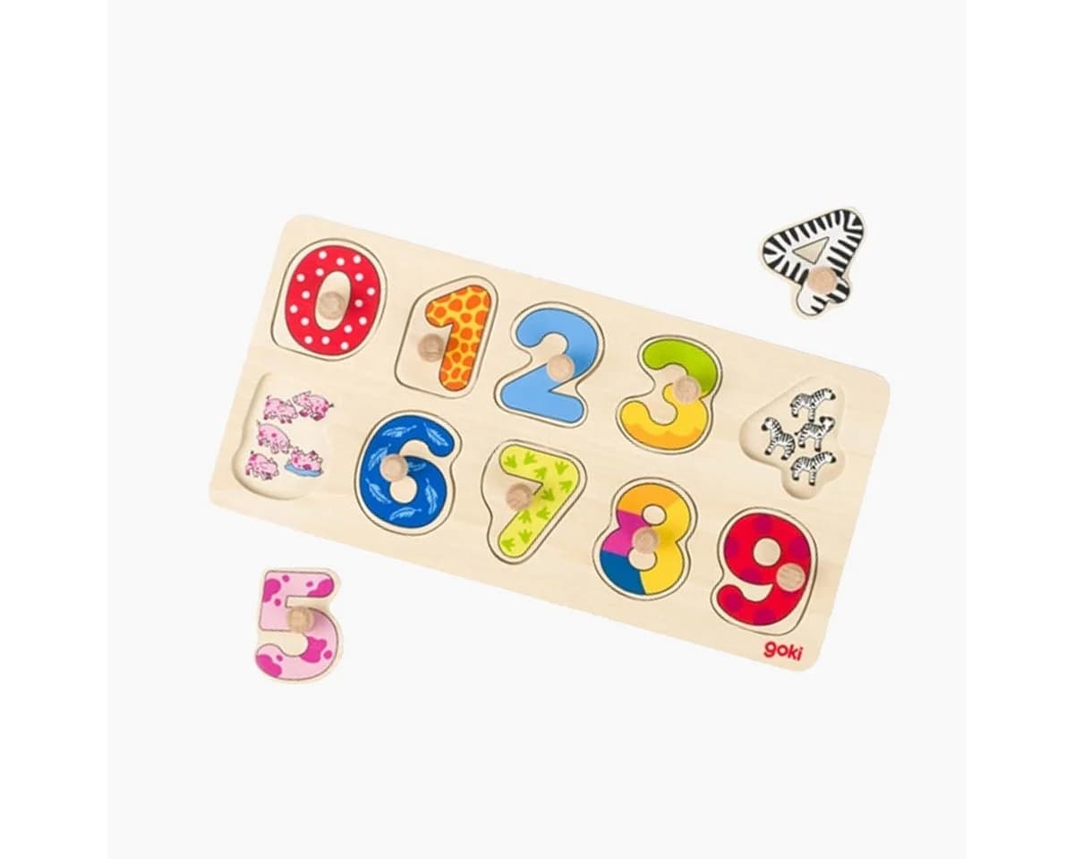 Goki Lernspielzeug Hintergrundbildpuzzle Lerne zählen 0-9 Holzpuzzle - Bild 2