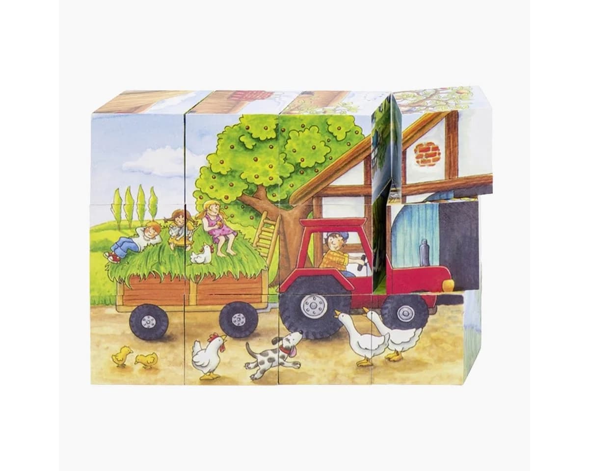 goki Würfelpuzzle Jahreszeiten auf dem Bauernhof 12 Puzzleteile Bunt - Bild 2