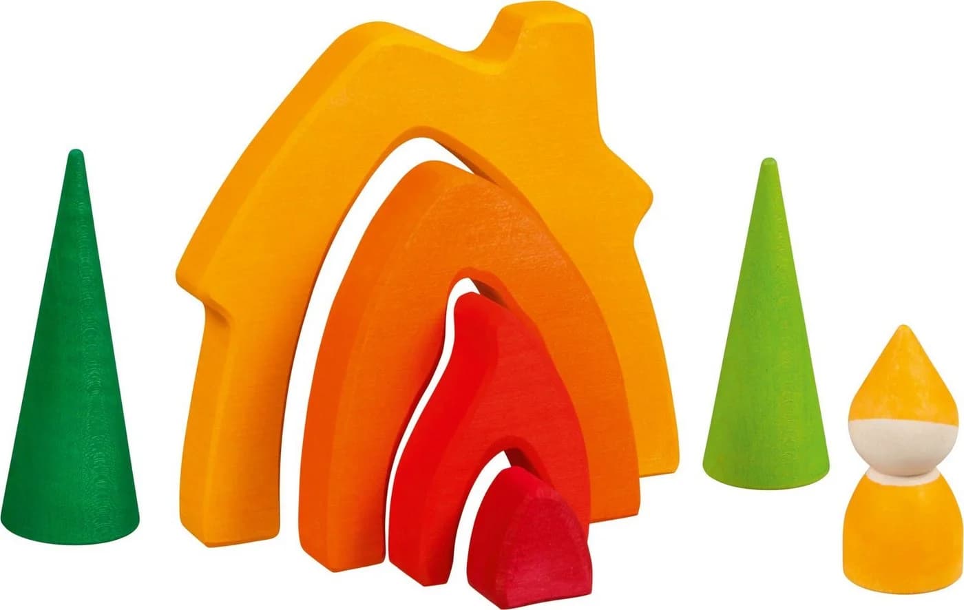 goki Steckspielzeug Zwergenhaus Regenbogen 7-tlg. Holzspielzeug - Bild 2