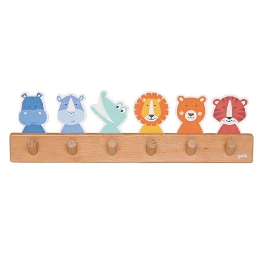 goki Wandgarderobe Kindergarderobe Tierfreunde Bunt 5 Haken Massivholz