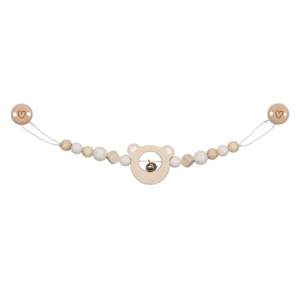 goki Kinderwagenkette Bärenkopf Holz mit Clips und Glöckchen