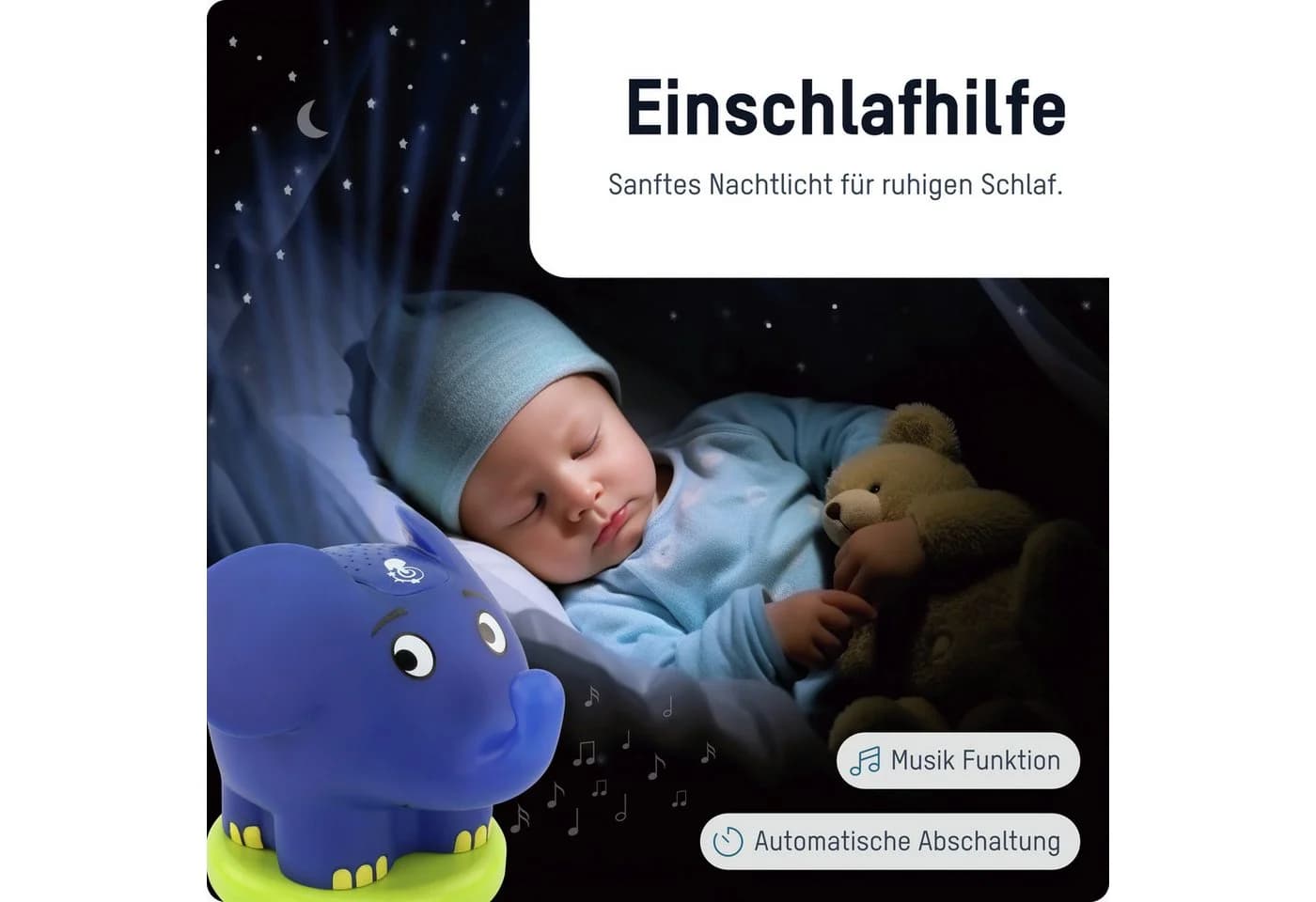 ANSMANN AG LED Sternenhimmel Projektor Elefant Musik Blau Grün Orange - Bild 3