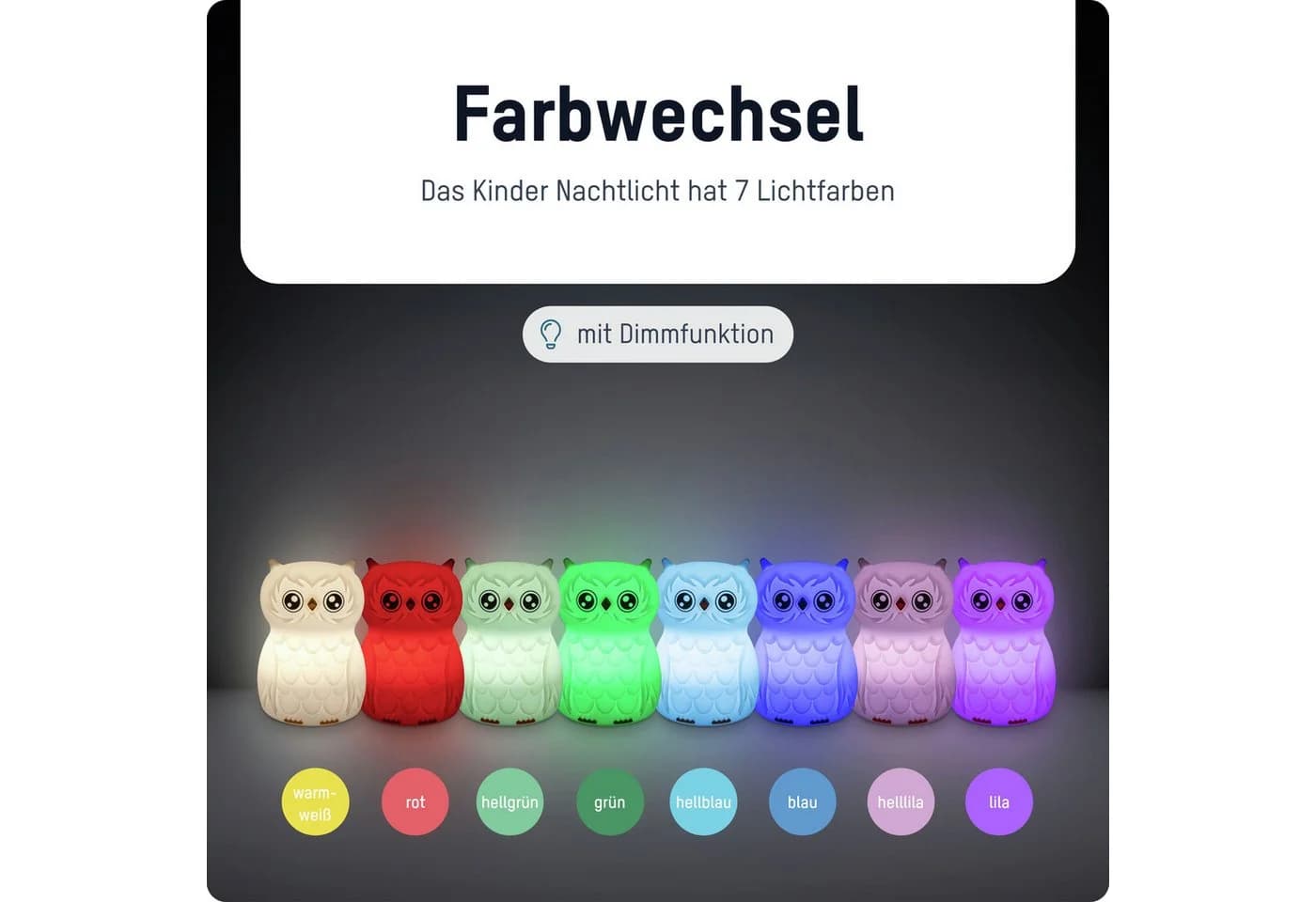ANSMANN AG LED Nachtlicht Kinder Silikon aufladbar dimmbar Farbwechsel Eule - Bild 3