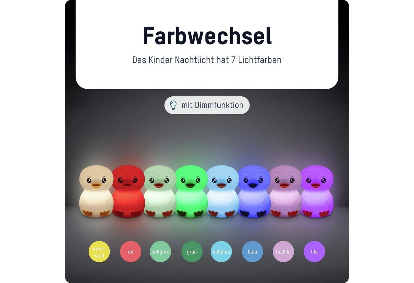 ANSMANN AG LED Nachtlicht Pinguin Silikon 7 Farben Dimmbar - Bild 3