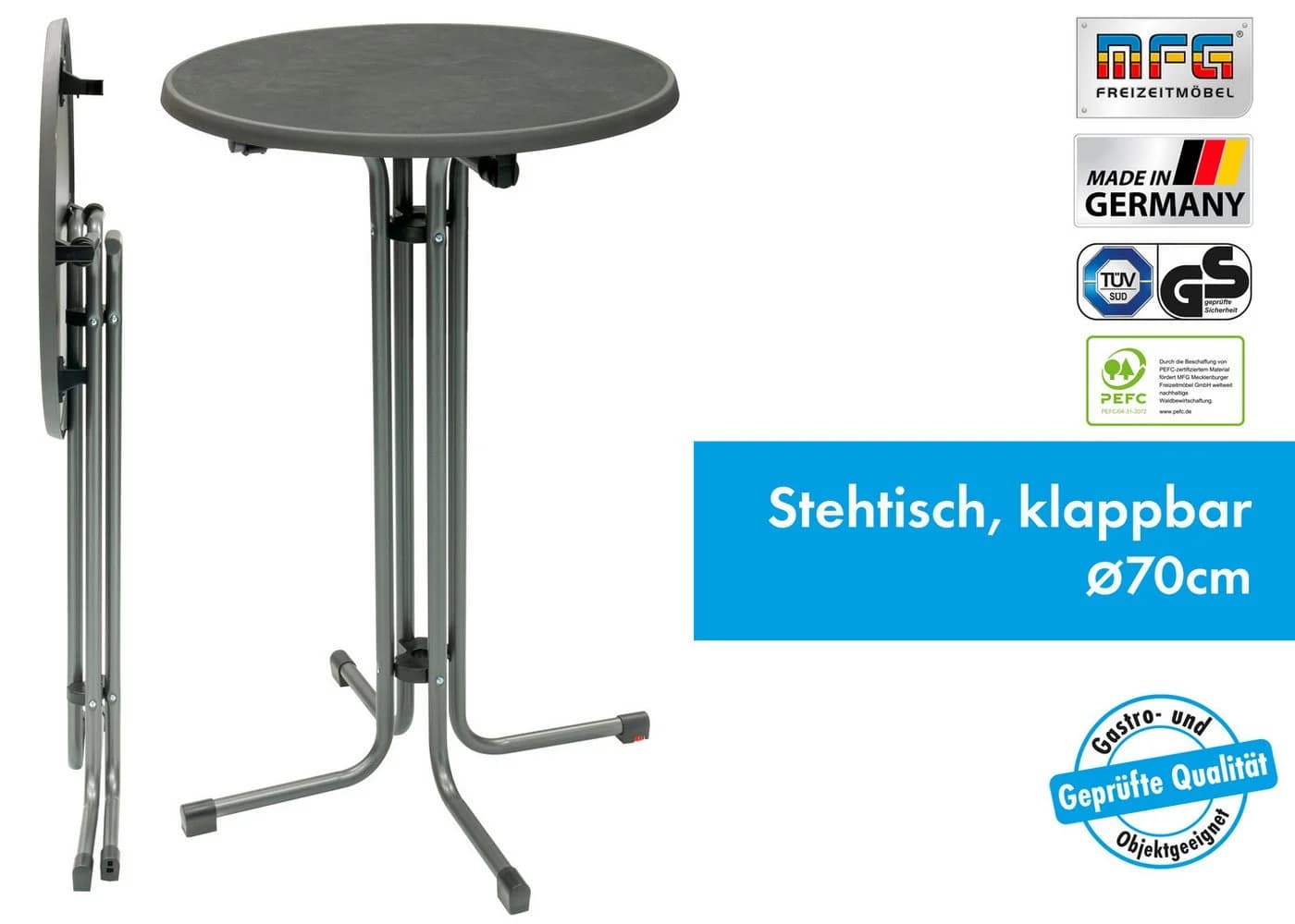 MFG Freizeitmöbel Stehtisch 70 cm anthrazit/schwarz klappbar