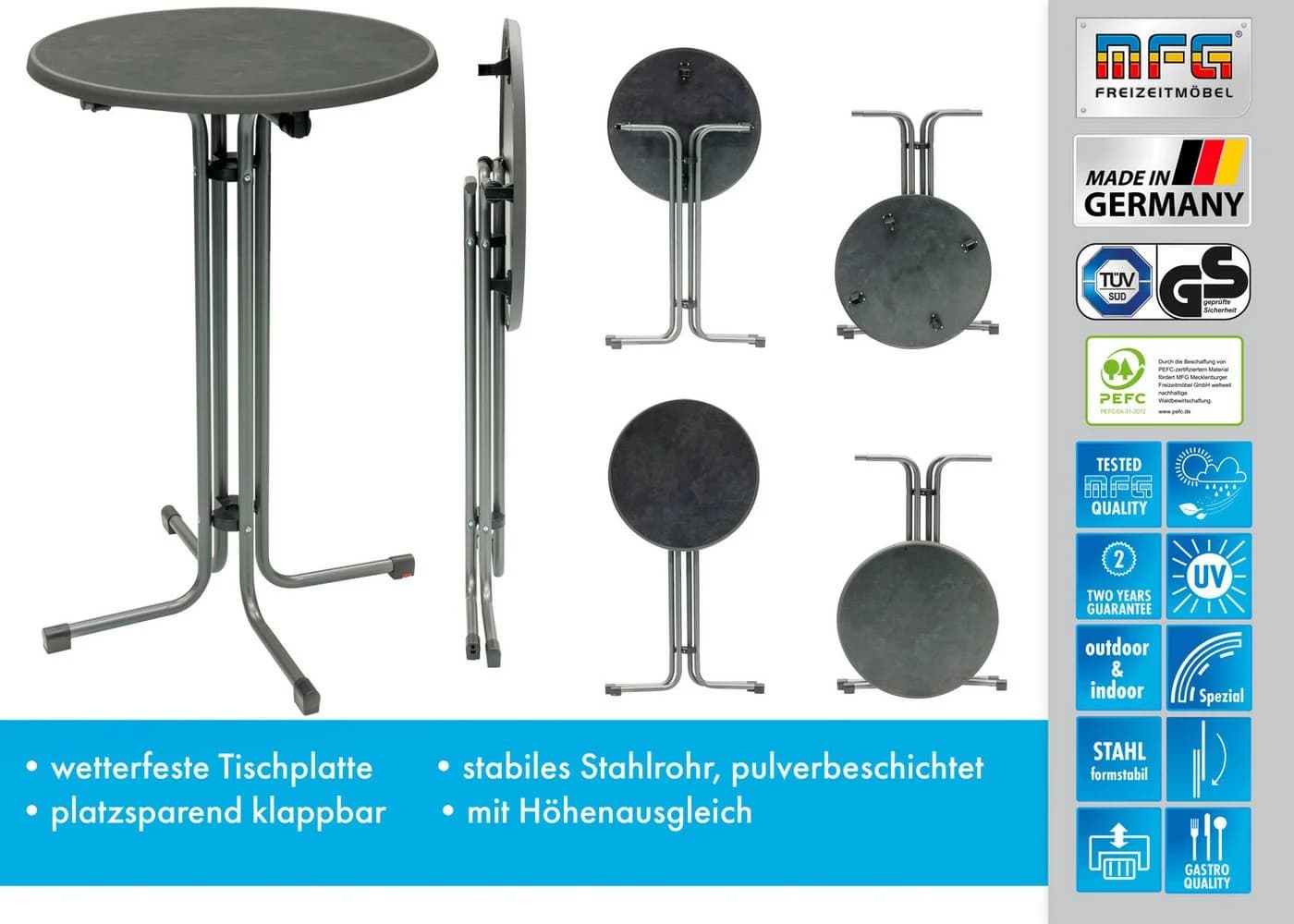 MFG Freizeitmöbel Stehtisch 70 cm anthrazit/schwarz klappbar - Bild 3