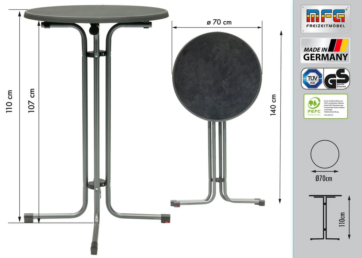 MFG Freizeitmöbel Stehtisch 70 cm anthrazit/schwarz klappbar - Bild 4