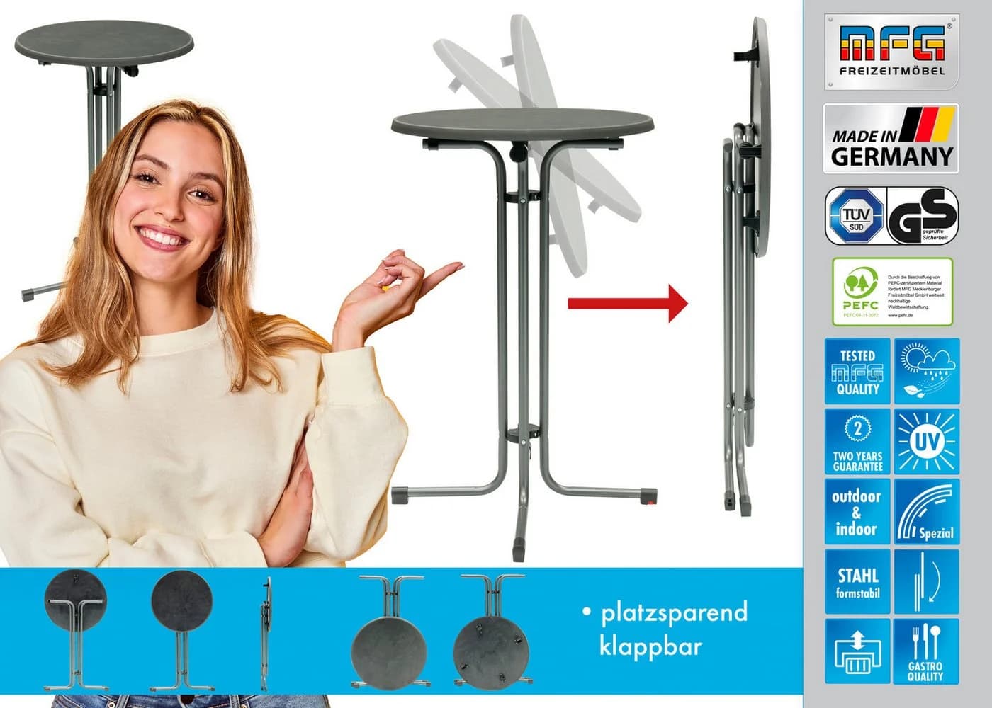 MFG Freizeitmöbel Stehtisch 70 cm anthrazit/schwarz klappbar - Bild 5