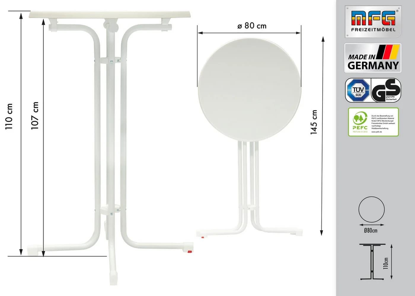 MFG Freizeitmöbel Stehtisch 80 cm klappbar weiß - Bild 4