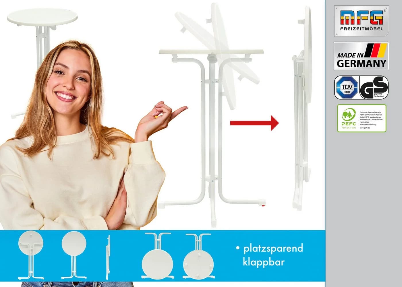 MFG Freizeitmöbel Stehtisch 80 cm klappbar weiß - Bild 5