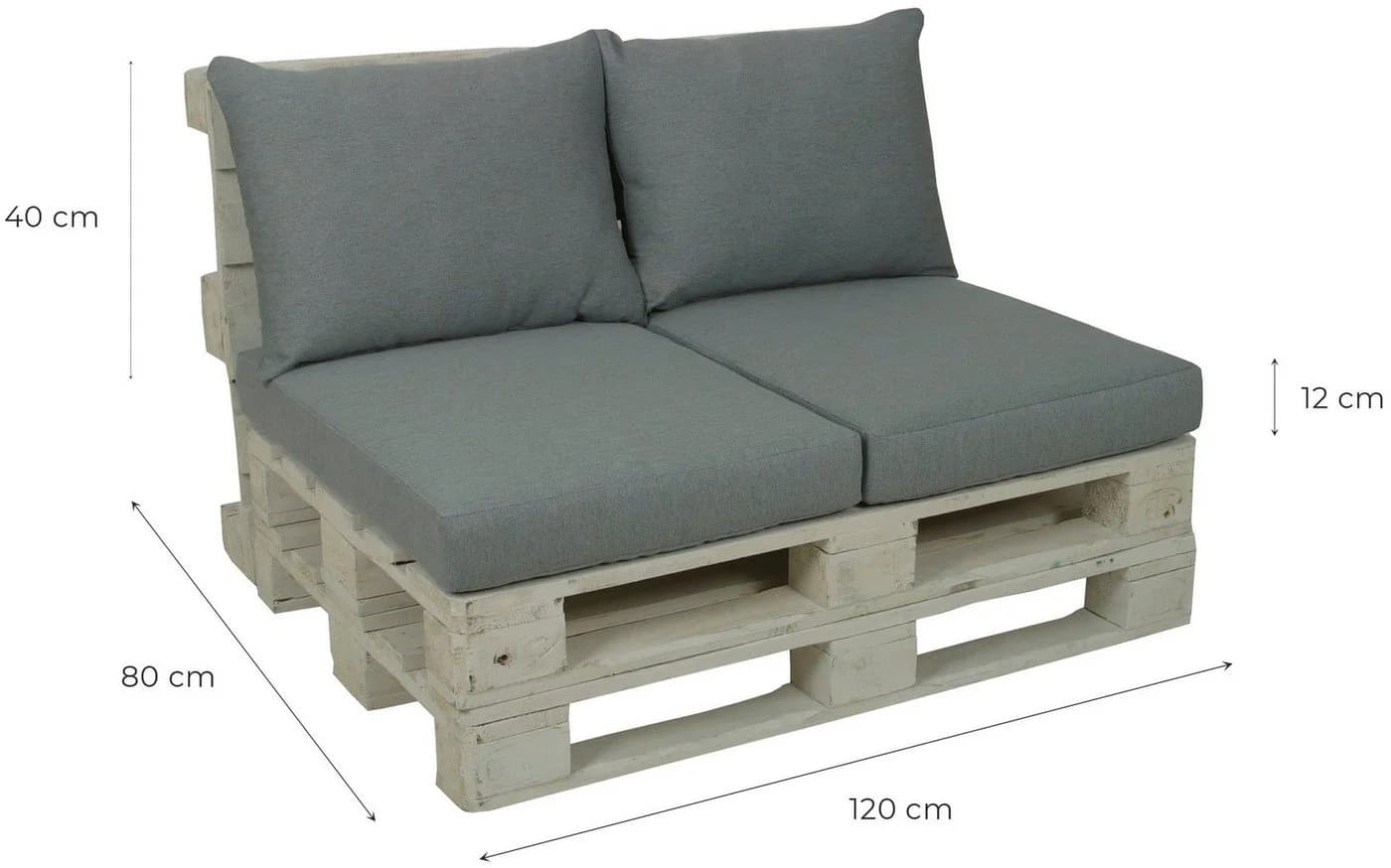 GO-DE Palettenkissen 2er Set grau 60x80 cm gepolstert - Bild 4