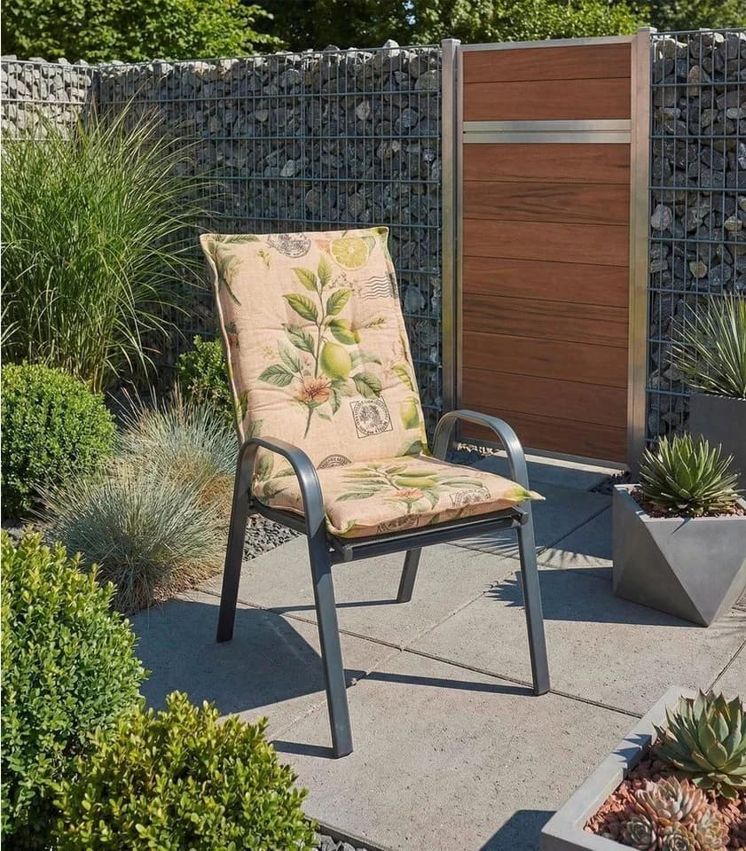 GO-DE Polsterauflage LIMONA Beige Gelb Limettenmotiv Gartenstuhl
