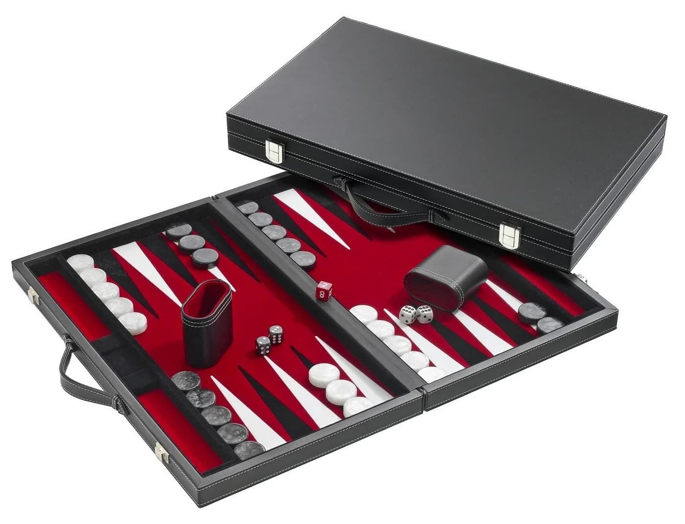 Philos Backgammon Set Rot mit Koffer und Perleffekt-Spielsteinen