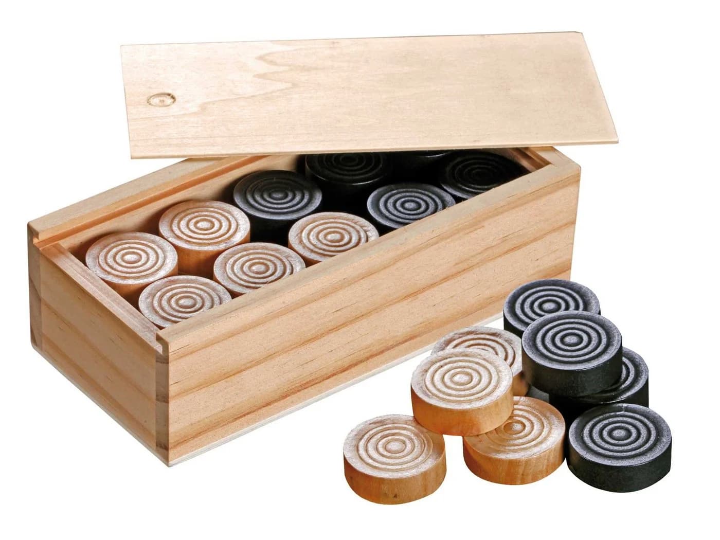 Philos Dame- und Mühle-Spielsteine aus Birke mit Kiefer-Box