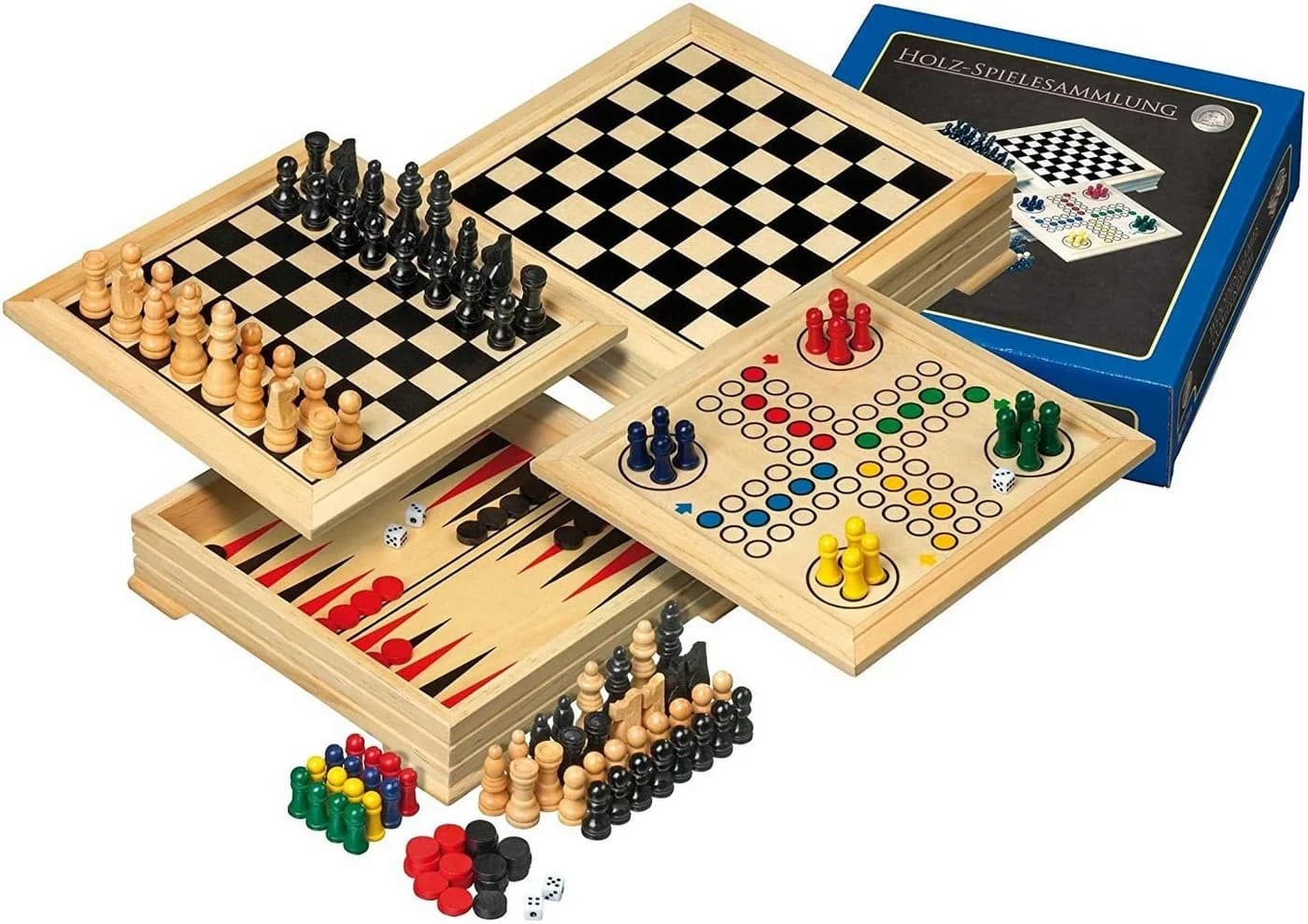 Philos Spielesammlung Holz Reise-Edition 4 Klassiker