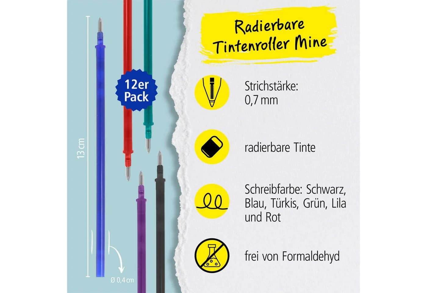 12x Radierbare Ersatzminen für Legami Gelstifte Schwarz Blau Grün