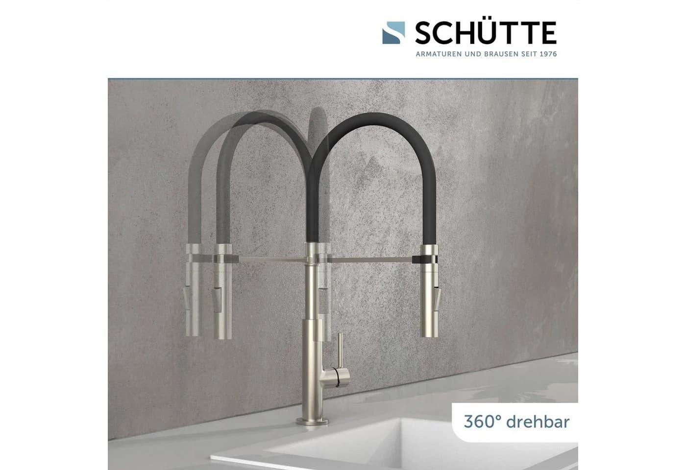 SCHÜTTE Spültischarmatur Design Ausziehbar 360° Silber/Schwarz - Bild 3
