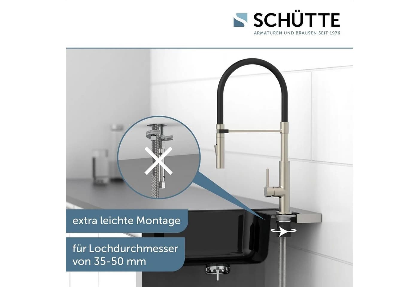 SCHÜTTE Spültischarmatur Design Ausziehbar 360° Silber/Schwarz - Bild 5