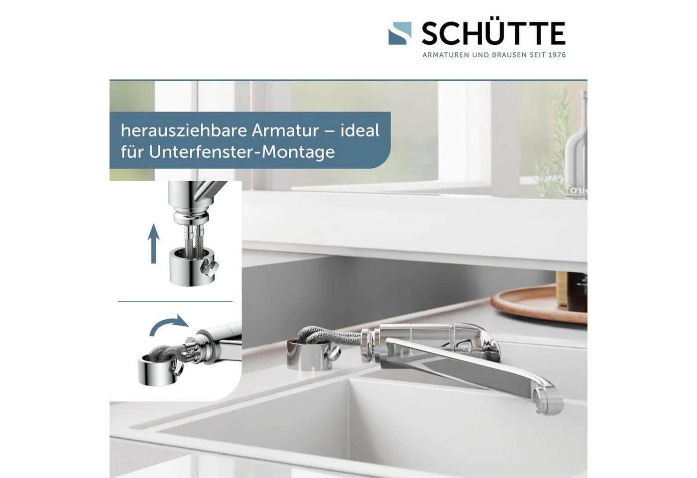 SCHÜTTE LUCA Spültischarmatur Silber Chrom Unterfenster-Montage Hochdruck