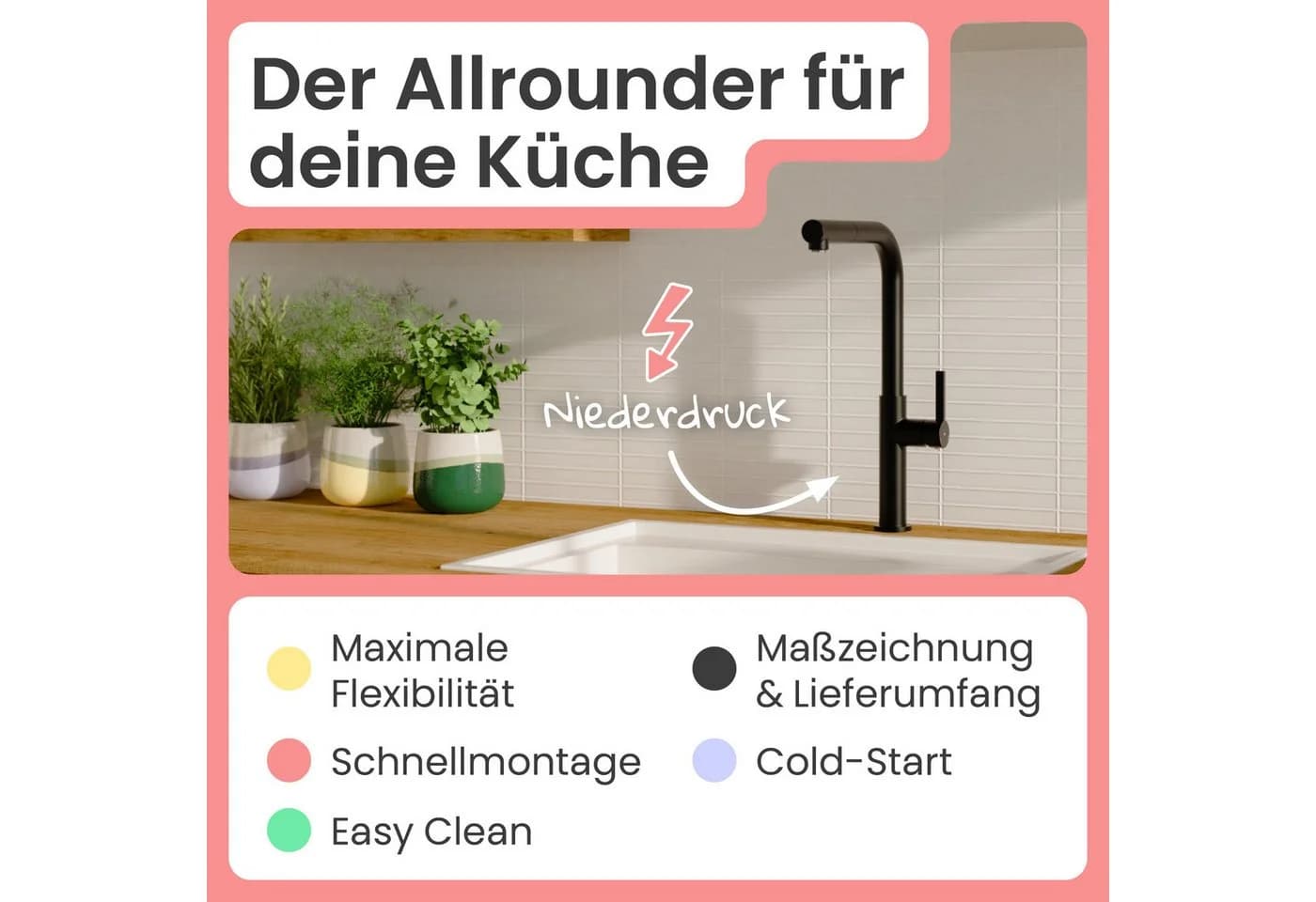 instmaier Cassia Spültischarmatur Ausziehbar Schwarz Matt