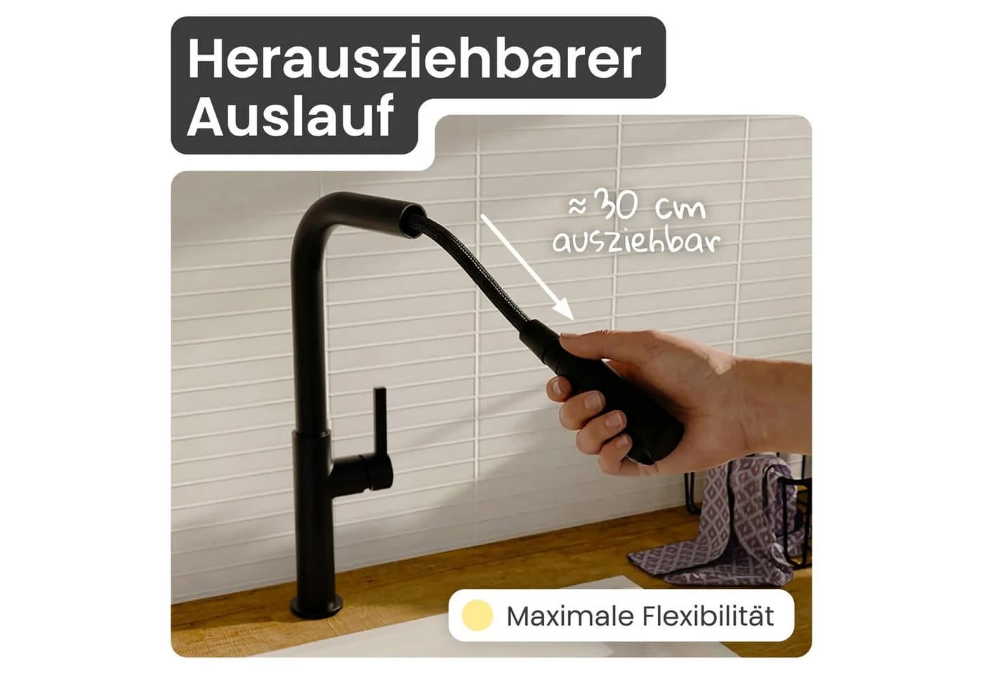 instmaier Cassia Spültischarmatur Ausziehbar Schwarz Matt - Bild 3