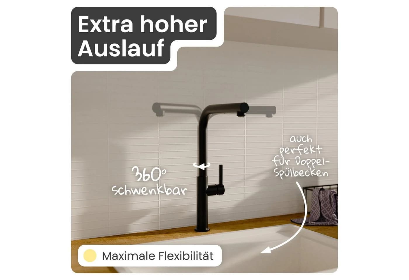 instmaier Cassia Spültischarmatur Ausziehbar Schwarz Matt - Bild 4