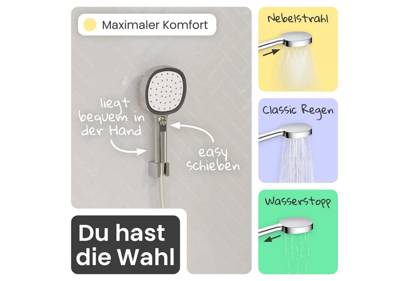 instmaier Handbrause Cleo Chrom/Weiß mit Nebelfunktion und Wasserstopp - Bild 4