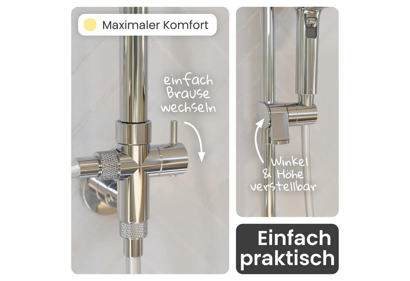 instmaier Duschsystem Cleo Chrom 3 Strahlarten Regendusche Handbrause - Bild 4