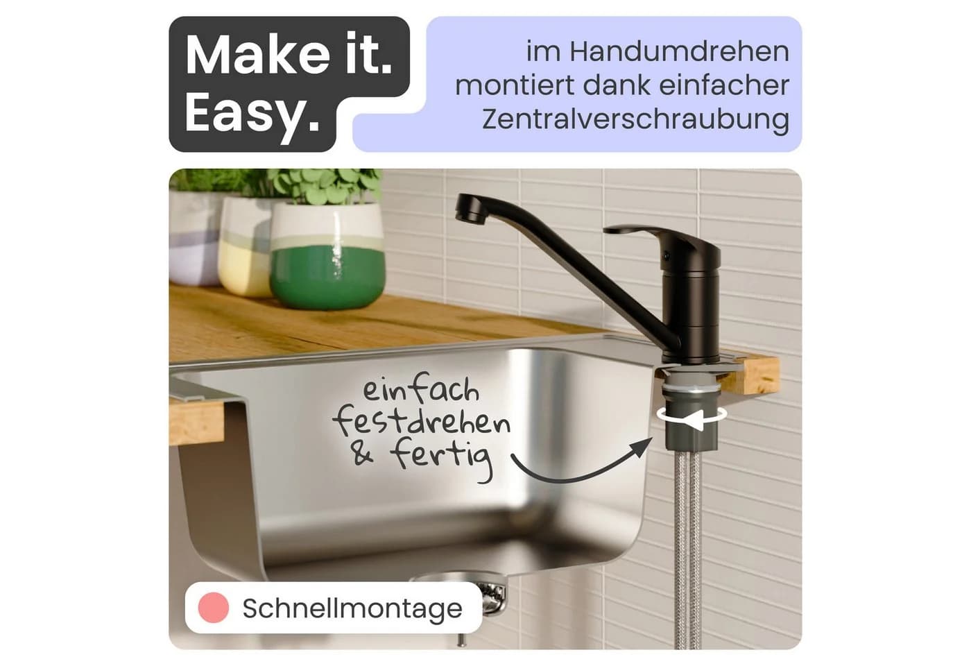 instmaier Spültischarmatur Vera Schwarz Matt Hochdruck 360° schwenkbar - Bild 4