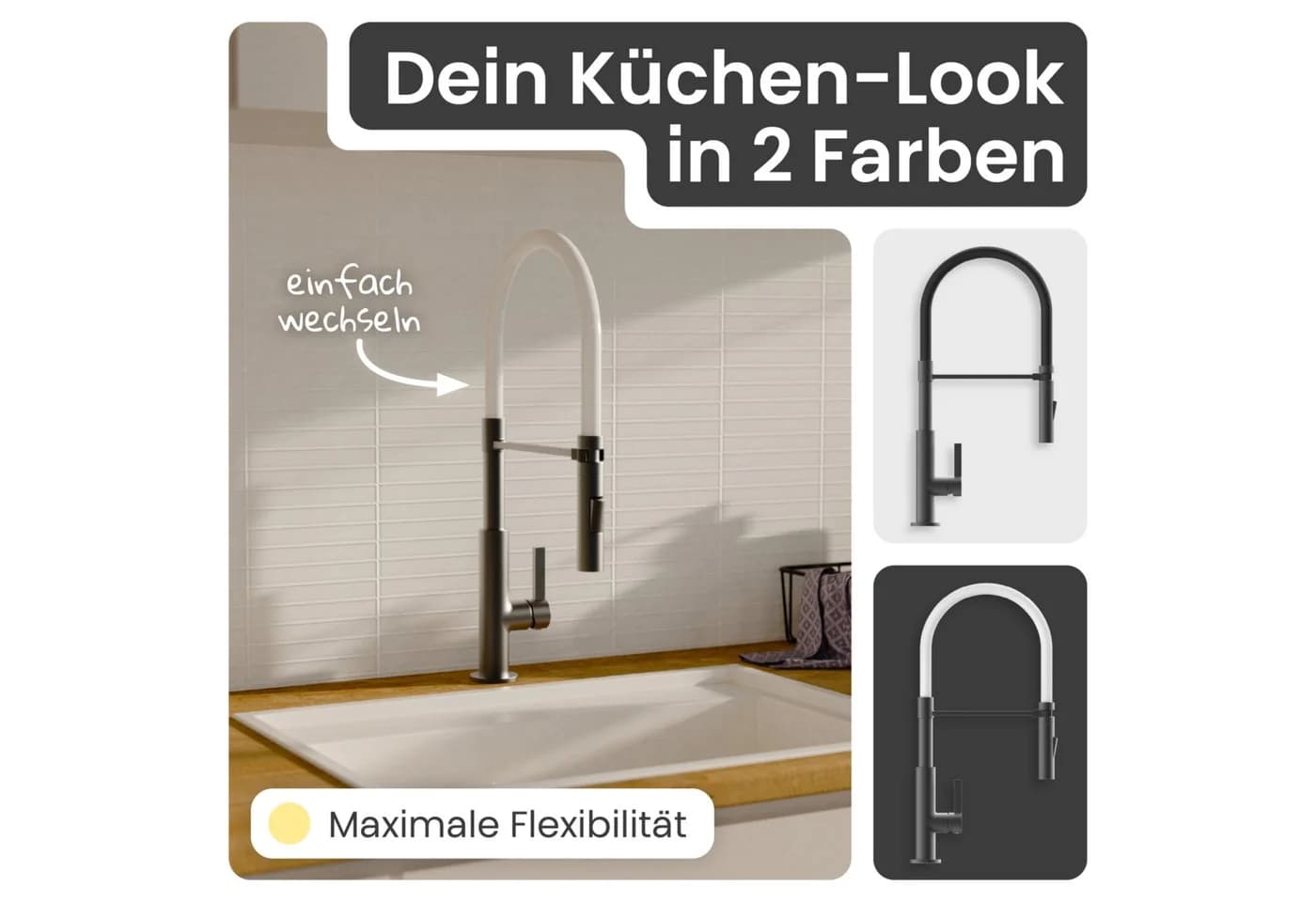 instmaier Küchenarmatur Nova Spültischarmatur Schwarz Grau Flexible Handbrause - Bild 4