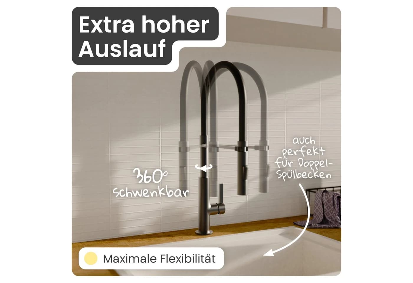 instmaier Küchenarmatur Nova Spültischarmatur Schwarz Grau Flexible Handbrause - Bild 5
