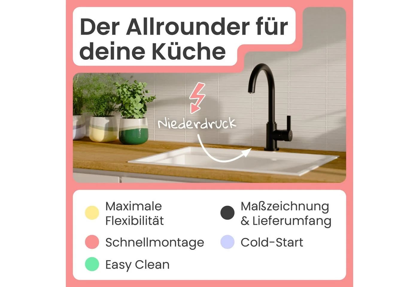 instmaier Spültischarmatur Leona Schwarz Matt 360° Schwenkbar