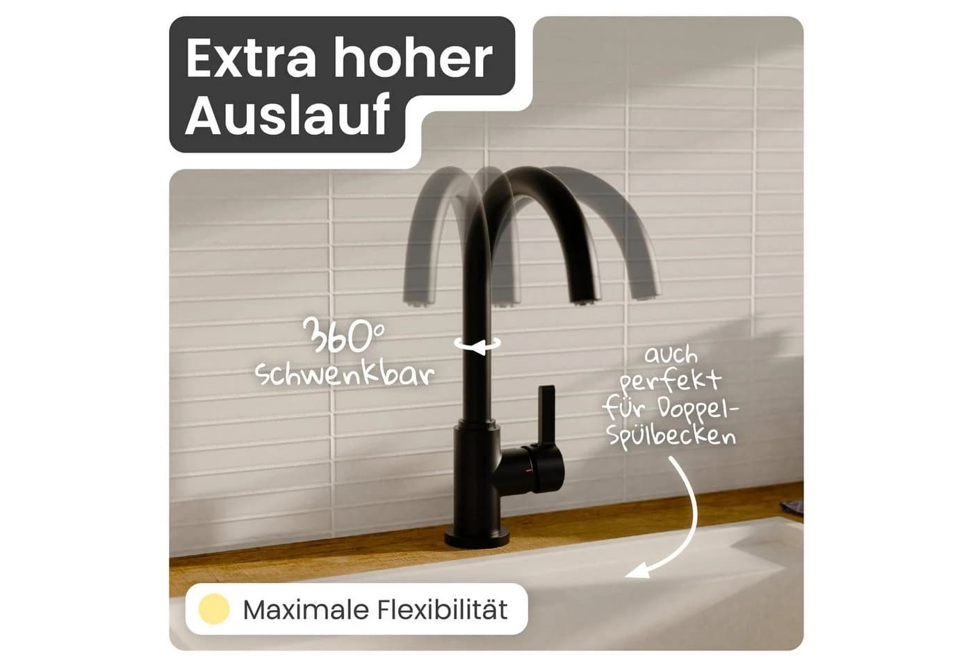 instmaier Spültischarmatur Leona Schwarz Matt 360° Schwenkbar - Bild 3