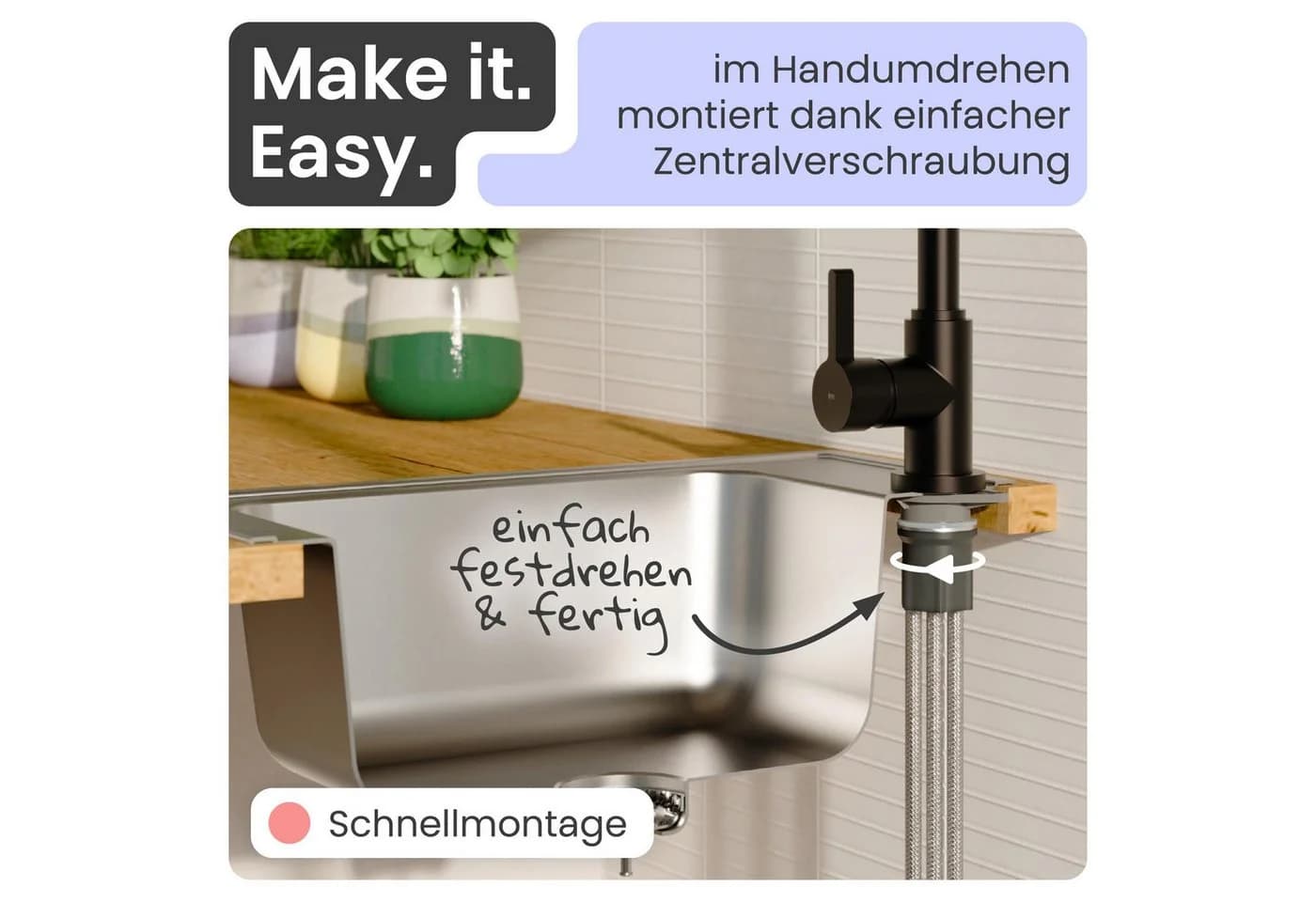 instmaier Spültischarmatur Leona Schwarz Matt 360° Schwenkbar - Bild 4