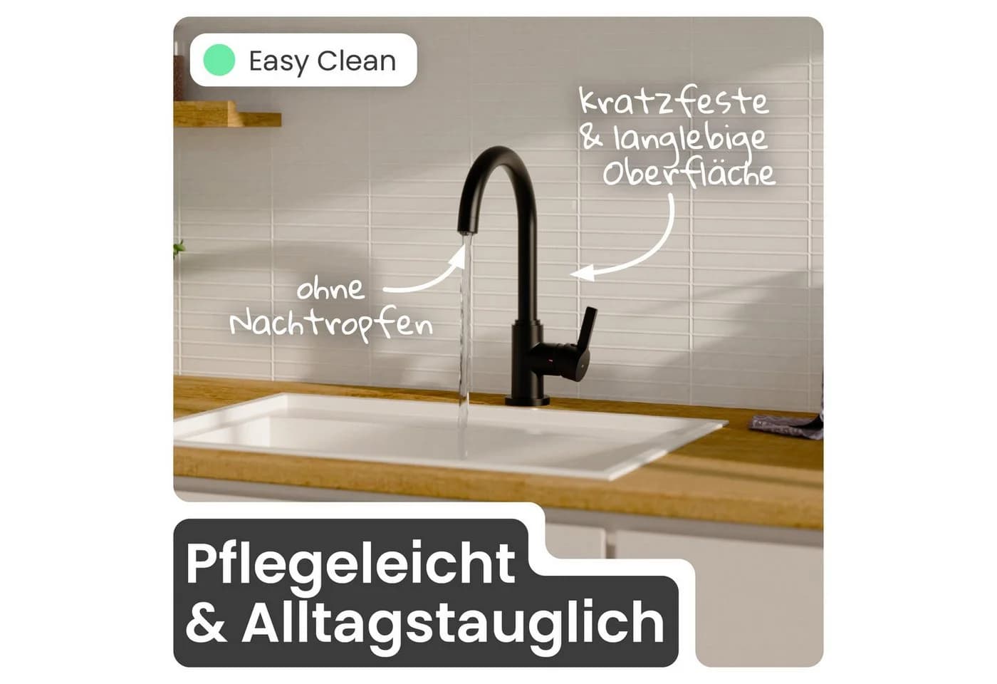 instmaier Spültischarmatur Leona Schwarz Matt 360° Schwenkbar - Bild 5