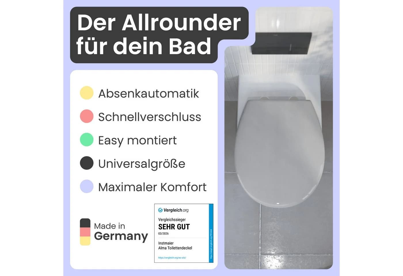 instmaier WC-Sitz Alma Made in Germany Bakterienabweisend Duroplast 250kg Manhattan-Grau Absenkautomatik