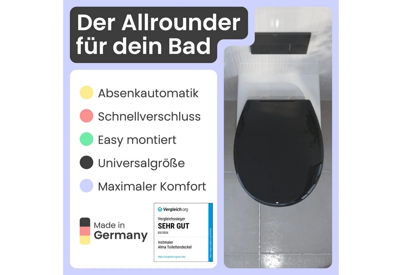 instmaier WC-Sitz Alma Bakterienabweisend Schwarz Absenkautomatik