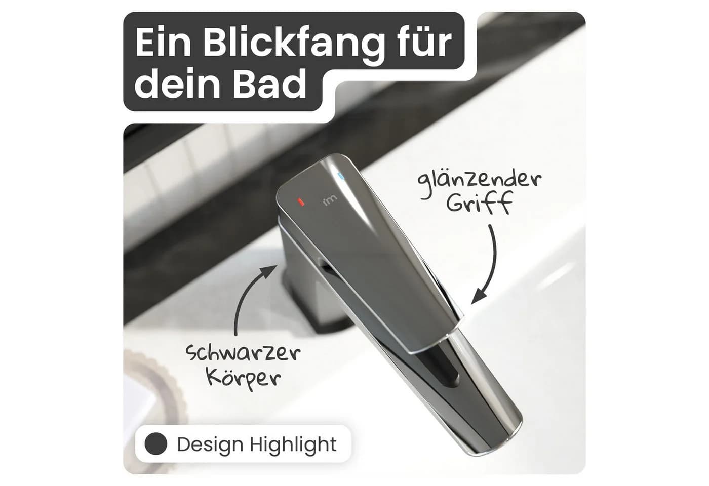 instmaier Waschtischarmatur Amelie Schwarz/Chrom mit Keramikkartusche - Bild 3