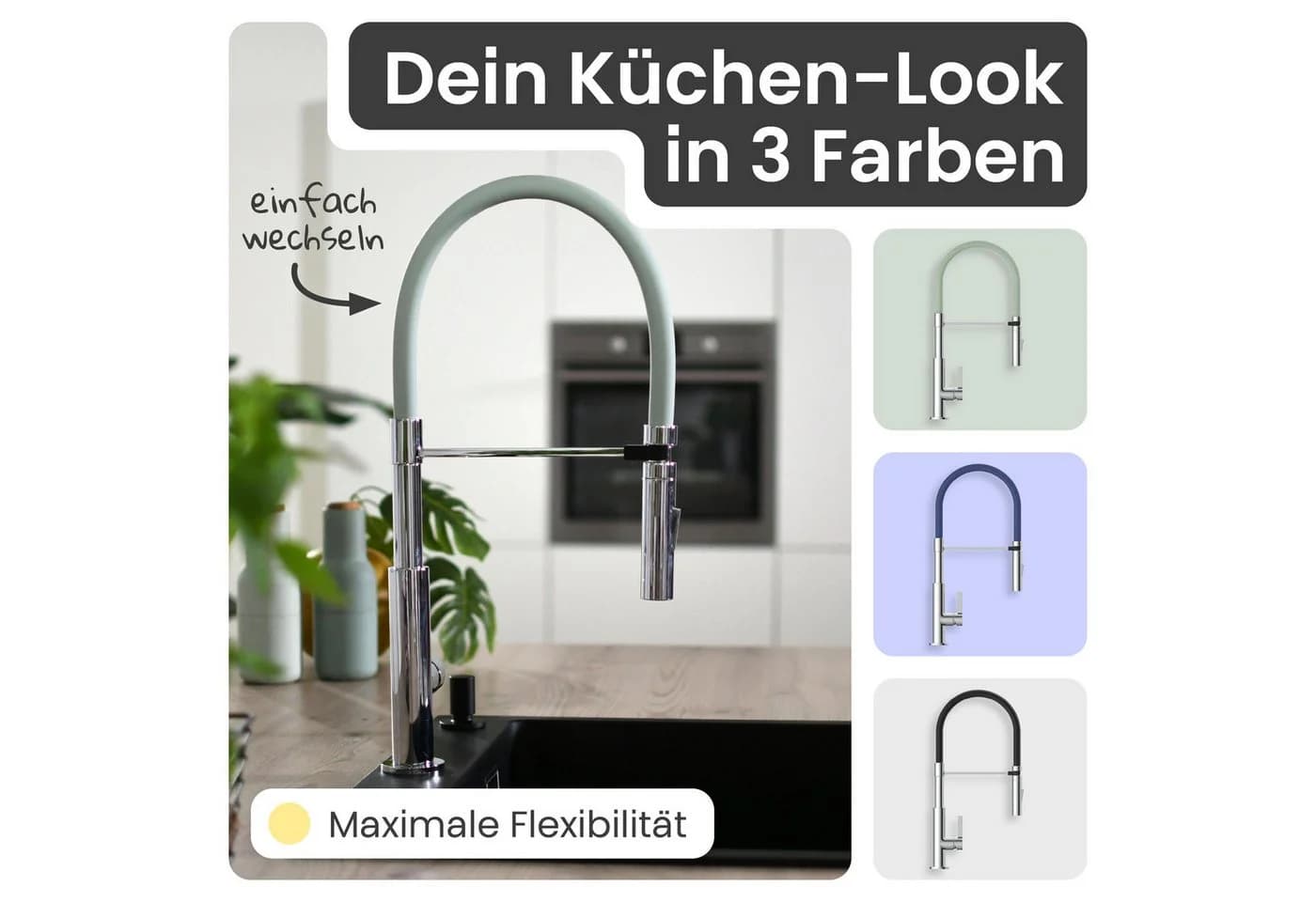 instmaier Küchenarmatur Nova, Spültischarmatur mit hohem Auslauf, flexible Handbrause 2 Strahlarten - Bild 4