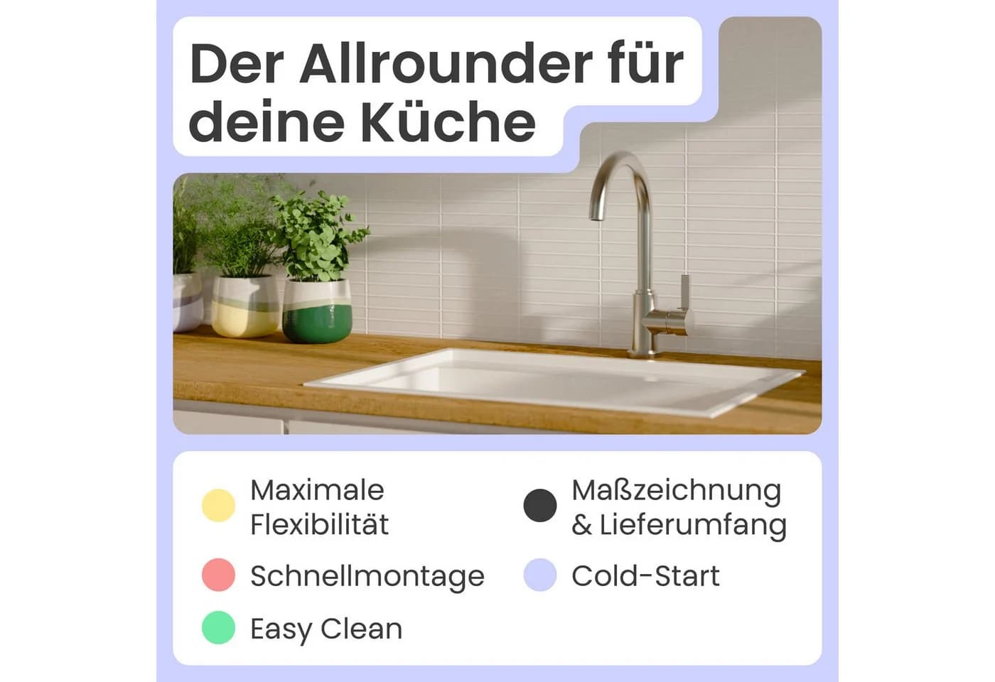 instmaier Küchenarmatur Leona 360° schwenkbar Edelstahl-Optik Hochdruck