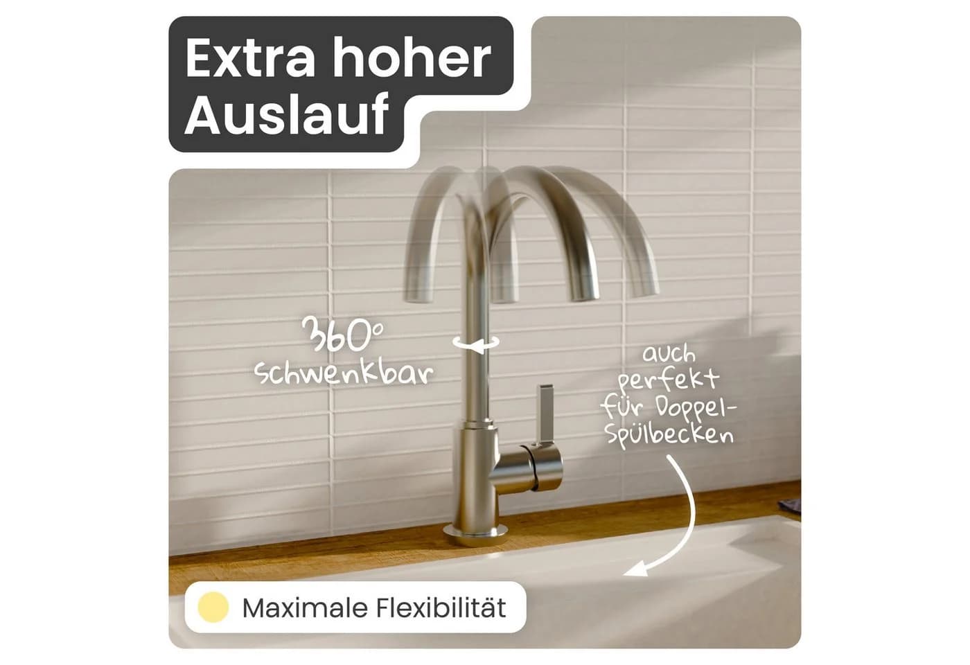 instmaier Küchenarmatur Leona 360° schwenkbar Edelstahl-Optik Hochdruck - Bild 3