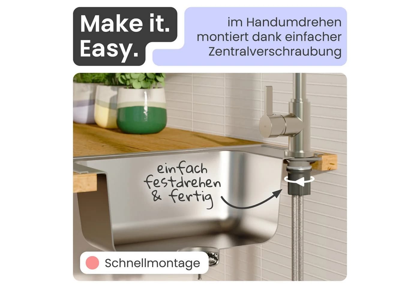 instmaier Küchenarmatur Leona 360° schwenkbar Edelstahl-Optik Hochdruck - Bild 4