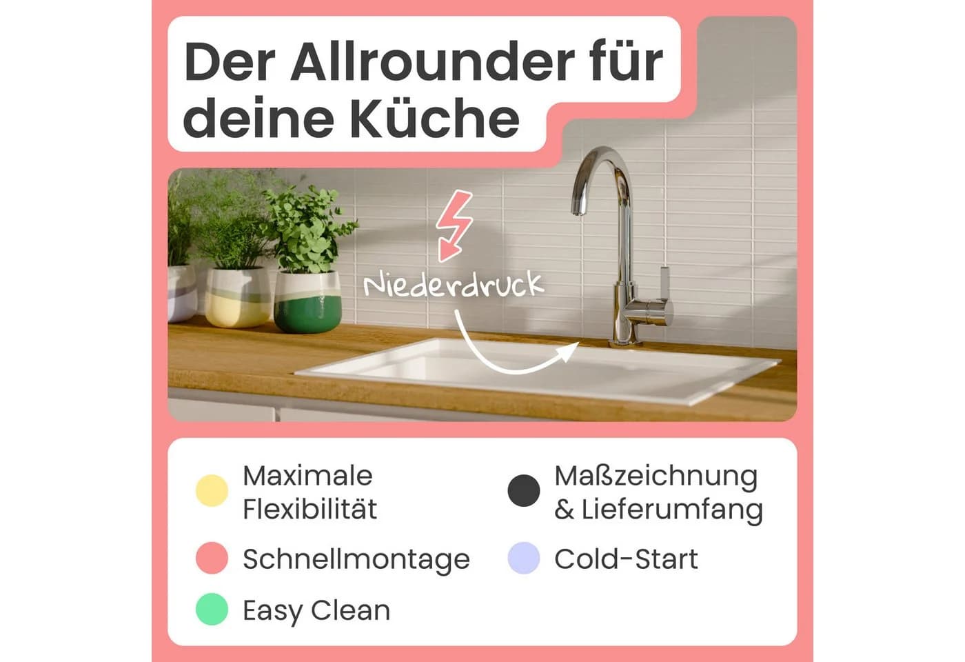 instmaier Küchenarmatur Leona Chrom 360° schwenkbar Niederdruck