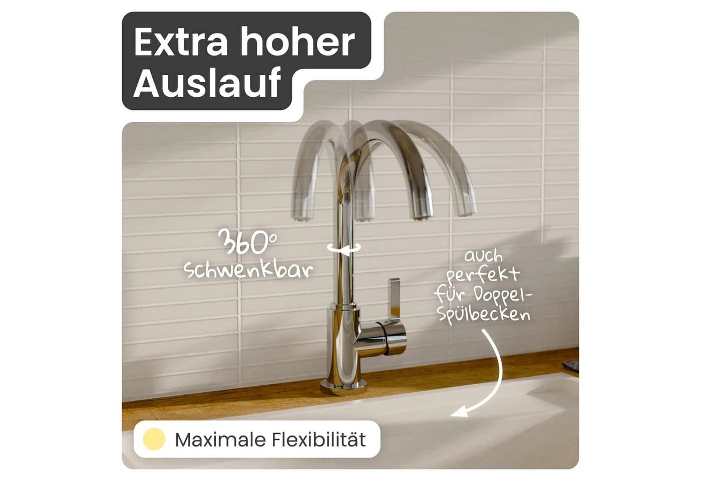 instmaier Küchenarmatur Leona Chrom 360° schwenkbar Niederdruck - Bild 3