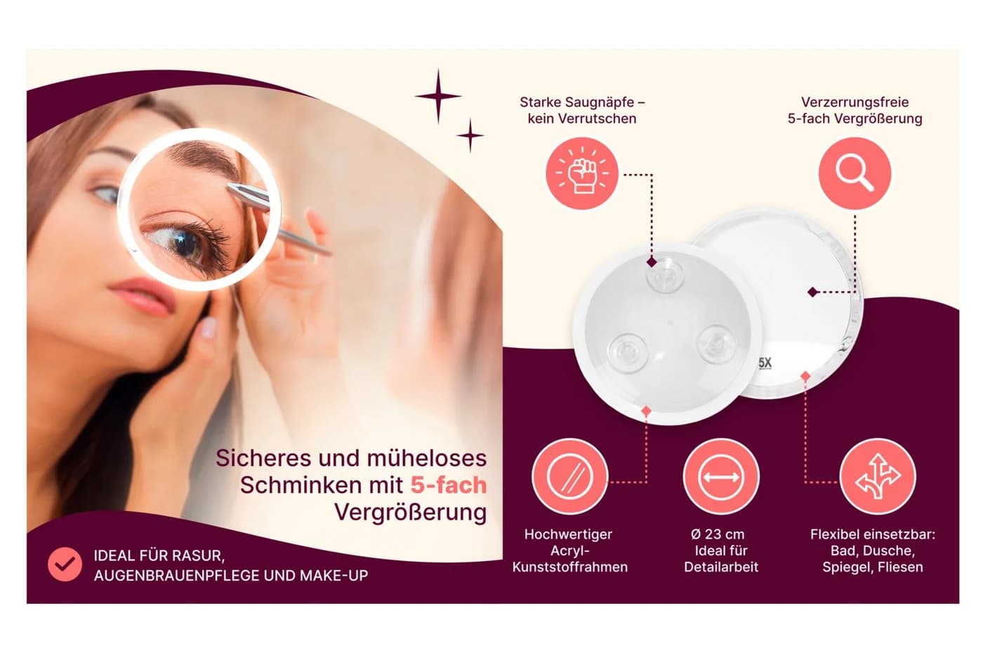 Fantasia Beauty Badspiegel 5-fach Vergrößerung Acryl 23 cm - Bild 3