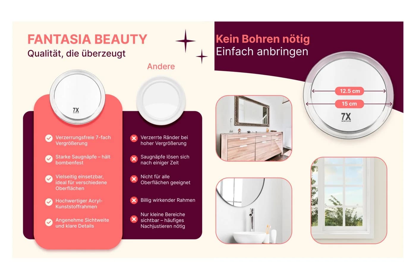 Fantasia Beauty Badspiegel 7-fach Vergrößerung Kunststoff - Bild 4