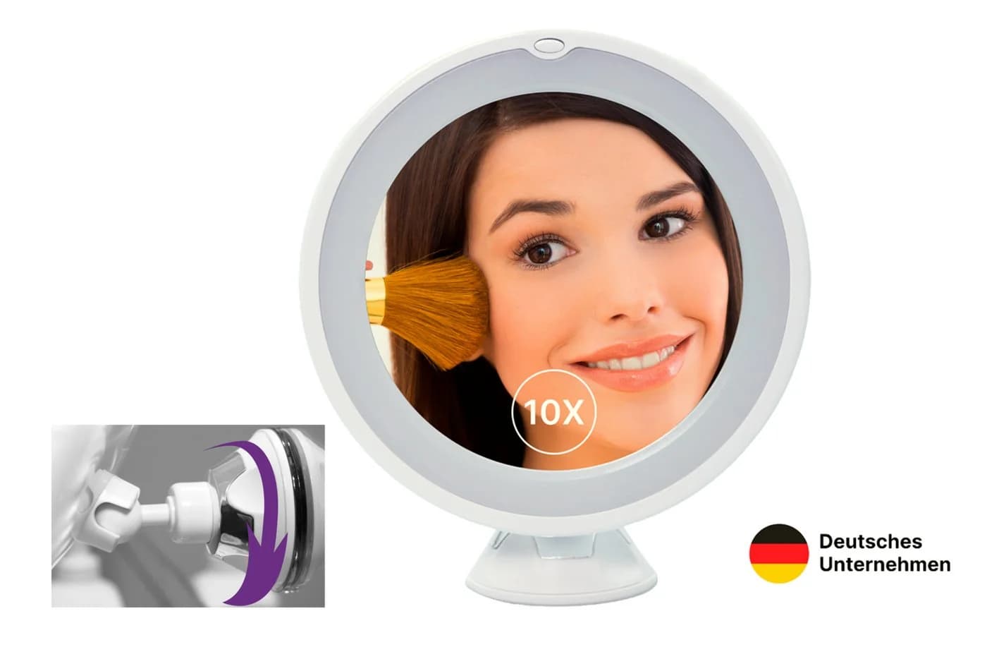 Fantasia Badspiegel Saugnapfspiegel Weiß 10-fach Vergrößerung LED-Beleuchtung