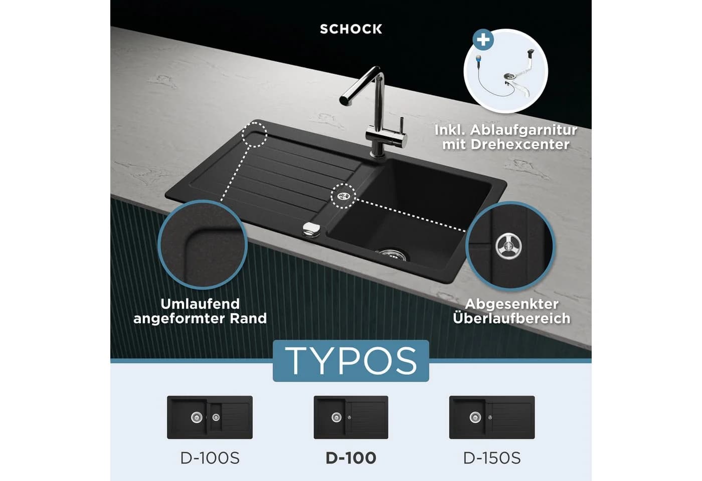 Schock Granitspüle Typos D-100 Onyx Grau