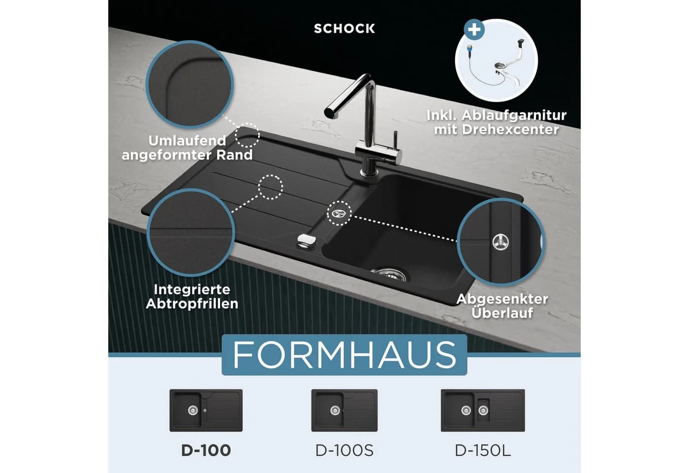 Schock Granitspüle COMO D-100 Rechteckig Onyx