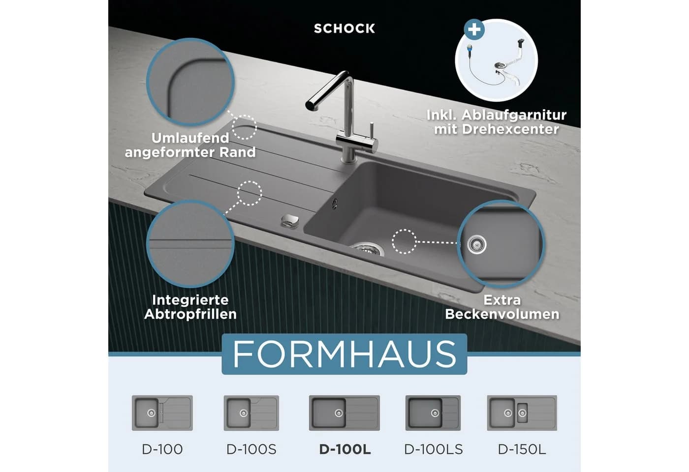 Schock Granitspüle Formhaus Grau Rechteckig